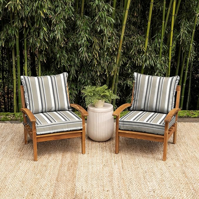 Arden earthFIBER Outdoor Foam Deep Seat Cushion (4-Pack), 24x24, Premium High-Density Foam, Never Flattens, Weather-Proof for Patio Chair Sofa Couch, Taupe Grey Boardwalk Stripe