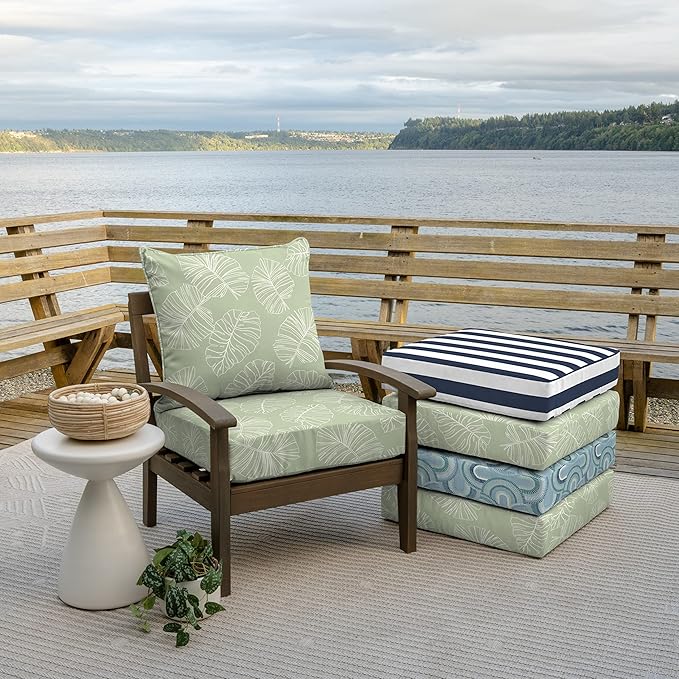 Arden Outdoor Deep Seat Cushion Set, 24 in x 24 in, Weather-Proof, Rain-Proof, Fade Resistant Patio Cushion for Chair, Sofa, and Couch Coastal Green Leaf