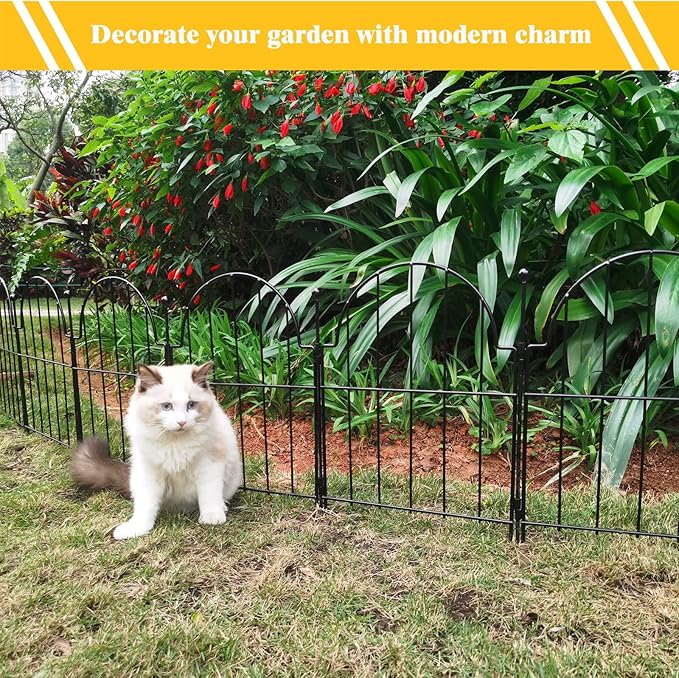 Blingluck Garden Fence, 17in(H) x 27.5 ft(L) Arched Rustproof Metal No Dig Fence Garden Fence Border,Ground Stake Animal Barrier Fence for Rabbit Dog, Outdoor Landscape Decor for Yard & Patio,25 Pack