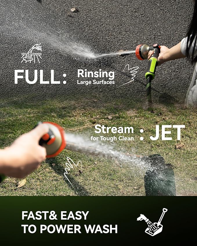 RAINPOINT Hose Sprayer Nozzle Heavy Duty - 8 Spray Patterns Garden Hose Nozzle with Adjustable Flow Control for Watering Plants, Washing Cars,Washing Pets, Thumb Control (Orange)