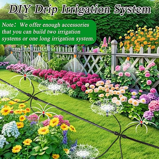 235FT Drip Irrigation System Kit, Automatic Drip Irrigation Kit with 1/2 inch Hose 1/4 inch Distribution Tubing and Accessories