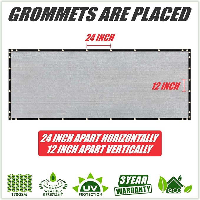 ColourTree Customized Size 6' x 195' Gray Fence Screen Privacy Screen - Commercial Grade 170 GSM - Heavy Duty - 3 Years Warranty - Cable Zip Ties Included