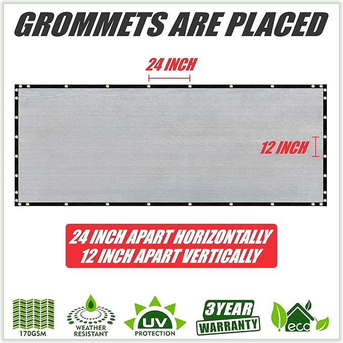 ColourTree Customized Size 6' x 75' Gray Fence Screen Privacy Screen - Commercial Grade 170 GSM - Heavy Duty - 3 Years Warranty - Cable Zip Ties Included