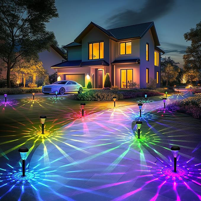 TISEJOY Solar Pathway Lights Outdoor Waterproof 12 Pack Color Changing Garden Light for Yard Patio Driveway Walkway Lawn Landscape Lighting for Outdoor Decor