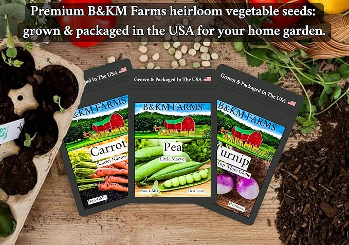 B&KM Farms 25,000+ Heirloom Vegetable Seed Vault - 40 Non-GMO Varieties for Home Gardening & Food Security - Long-Term Mylar Storage in Weather-Resistant Reusable Pail - Made in USA