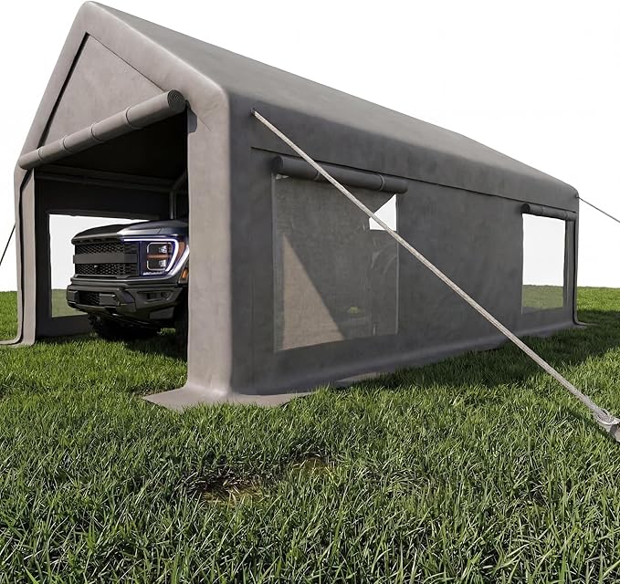 12x20 ft Portable Garage, Heavy Duty Carport with 200g PE Canopy, Roll-Up Doors and 4 Mesh Windows, 21 & 18 Galvanized Steel Frame, Outdoor Carport Shelter for Truck Boat SUV Tractor, Grey