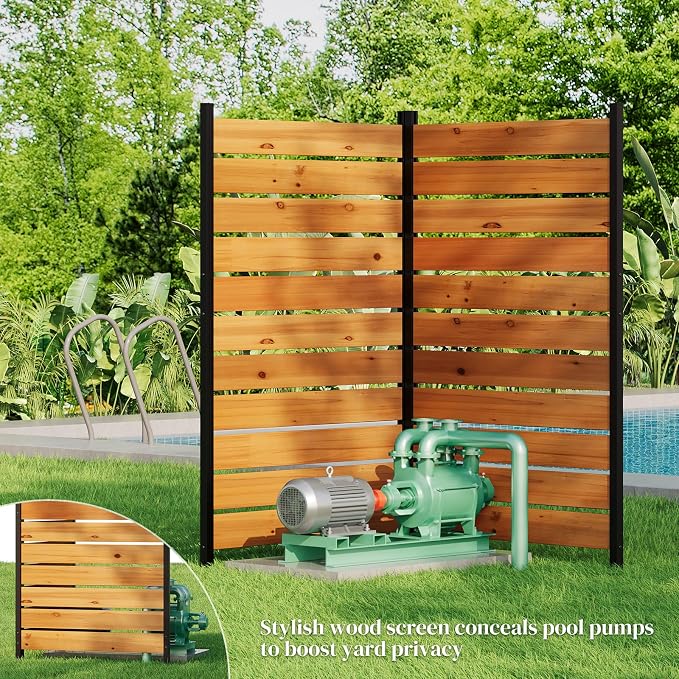 No Dig Wood Privacy Screen Fence Panel, 61" H x 38" W Outdoor Decorative Privacy Wall, Freestanding Room Divider for Patio Garden, Hide Trash Cans & AC Units （Brown, 5FT）