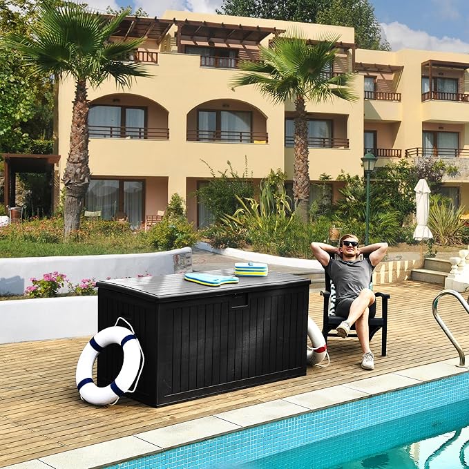 YITAHOME 230 Gallon Large Deck Box with Divider & Side Handles, Outdoor Double-Wall Storage for Patio Furniture Cushions, Garden Pool Accessories, Water Resistant & Lockable