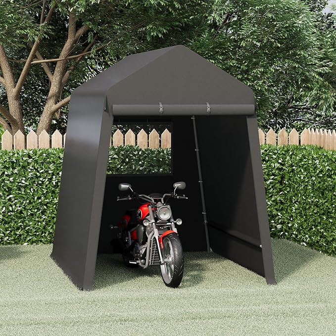 6X8FT Heavy-Duty Portable Outdoor Shelter Shed - Waterproof UV-Resistant Carport with Roll-Up Zipper Doors & Vents, Anti-Snow Motorcycle Garage Tent, Black