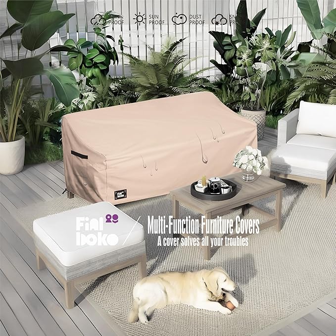 3-Seater Outdoor Couch Cover,93Wx40Dx35H Inches Patio Furniture Covers, Heavy Duty Cover for Outdoor Furniture Covers Waterproof, Light Brown