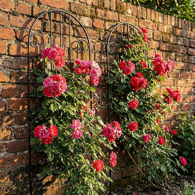 SCENDOR 2 Pack Arched Metal Garden Trellis for Climbing Plants 45" H x 15.9" W – Rustproof Iron Trellis with Decorative Scrollwork, Perfect for Roses, Clematis, Vines, and Patio Decor