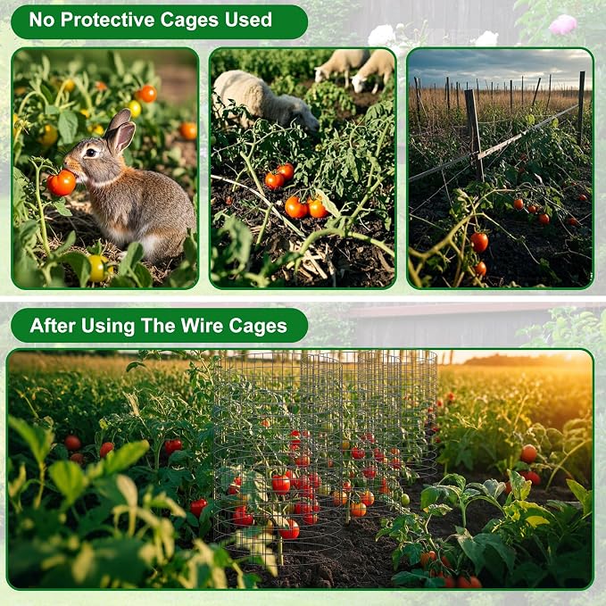 winemana 12 Set Plant Protectors Covers from Animals, 36 Pcs 24x12 Inch Metal Wire Garden Cages with Stakes & Ties, Outdoor Protection to Keep Rabbits Chickens Out for Flowers Vegetables (Black)