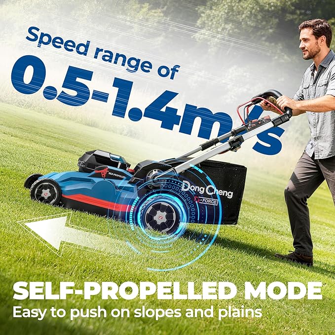 Dong Cheng 21 Inch 3-in-1 Brushless Lawn Mower, 40V 1600W Cordless Electric Self-Propelled Lawn Mower with 2600RPM High Speed Cutting, 7-Position Height Adjustment, 4 x 4.0Ah Batteries& Dual Charger