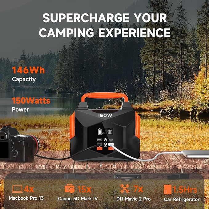Portable Power Station for Camping, 150w 146wh Portable Generator for Home Use Indoor Outdoor Generator with AC Outlet Large Power Bank for Laptop Travel Emergency CPAP Survival Backup Apartment - Red