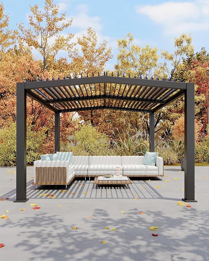 11x13 ft Louvered Pergola, Outdoor Aluminum Pergola with Adjustable Roof Louvers, Reinforced Frame, Integrated Drainage, Weather-Resistant Hardtop Gazebo for Patio, Deck, Backyard, Gray