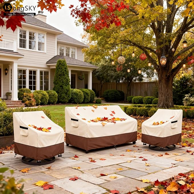 Patio 3-Seater Sofa Cover,Outdoor Couch Cover Fits up to 85W x 38D x 35H Inches,100% Waterproof Heavy Duty Patio Furniture Covers,Beige&Brown