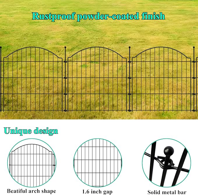 Decorative Garden Fences 24in x 30ft, 15 Pack Outdoor Fencing Animal Barrier Dog Border, Metal Wire Fence Panels for Garden Decor, Flower Bed Edging Borders for No Dig Patio Yard