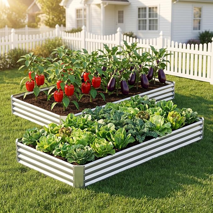 8x4x1ft(2 Pack) Galvanized Raised Garden Bed,Outdoor Planter Box Metal Patio Kit Planting Bed for Vegetables,Flowers, Silver
