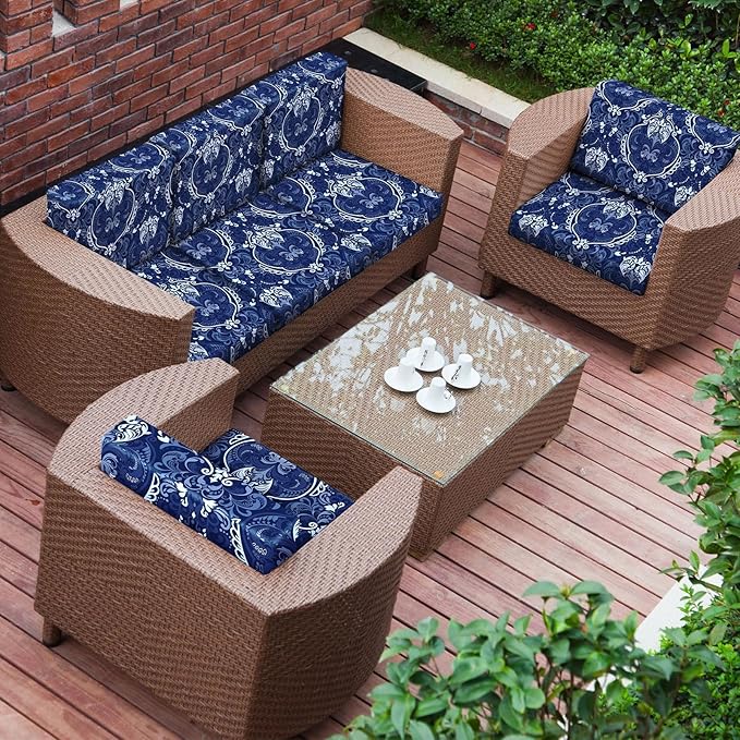 pickyNproud 8Pcs Patio Cushion Covers Stretch Outdoor Couch Cushions Slipcovers Replacement Washable Furniture Protector with Elastic Bottom Sofa Chair Seat Cover, Dark Blue