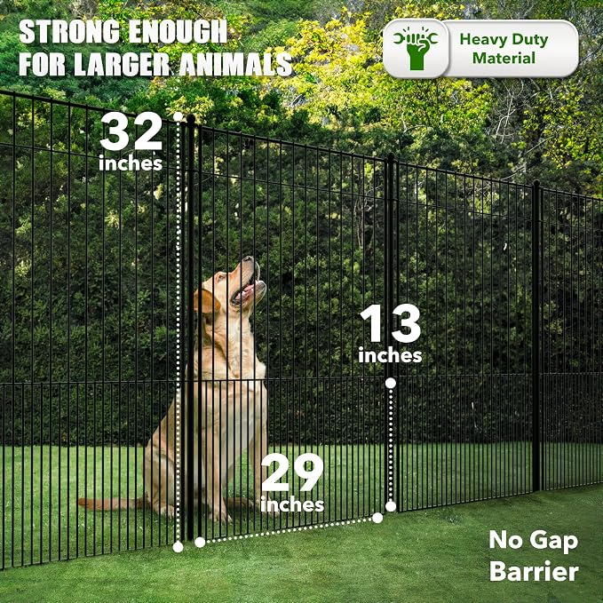 WESLEY'S CORNER Tall Fence Panels - 32”H x 29”L, No Dig Metal Dog Fence, Heavy Duty Garden Border & Animal Barrier, Rustproof, Decorative Fencing for Backyards, Frontyards, Outdoors and Edging
