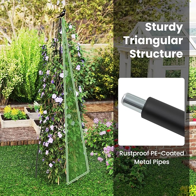HAPPYGRILL 71" Garden Trellis for Climbing Plants, Self-Watering Raised Garden Bed w/Obelisk Trellis, Lockable Wheels, Adjustable Height, Indoor Outdoor Vertical Planter Box for Flower, Vine (2)
