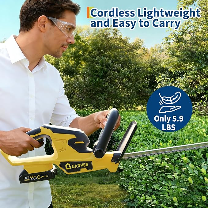 Hedge Trimmer Cordless, 22 Inch Electric Hedge Trimmer, 20V Bush Trimmers with 2 2.0Ah Batteries and Charger, Handheld Electric Trimmers, Lightweight and Easy to Use, for Garden, Horticulture, Lawns