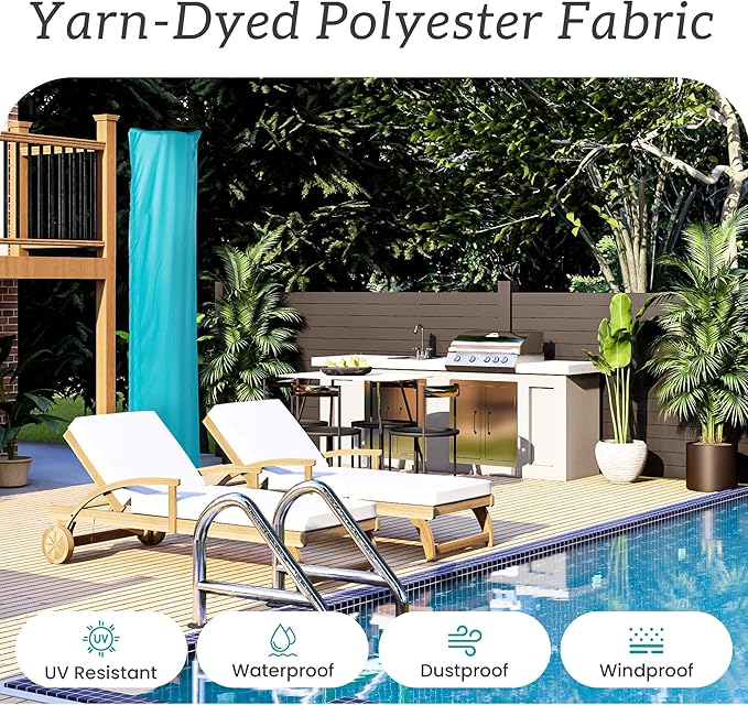 Patio Umbrella Cover Waterproof UV Resistant Outdoor Cantilever Umbrella Covers with Zipper and Rod, Turquoise