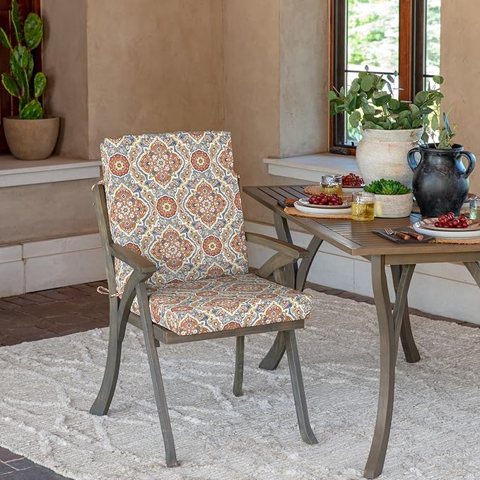 Arden 2-Pack Outdoor Patio Dining Chair Cushion, 20x44, Rain-Proof Seat Pad, Fade-Resistant Outdoor Cushion Global Vintage Medallion