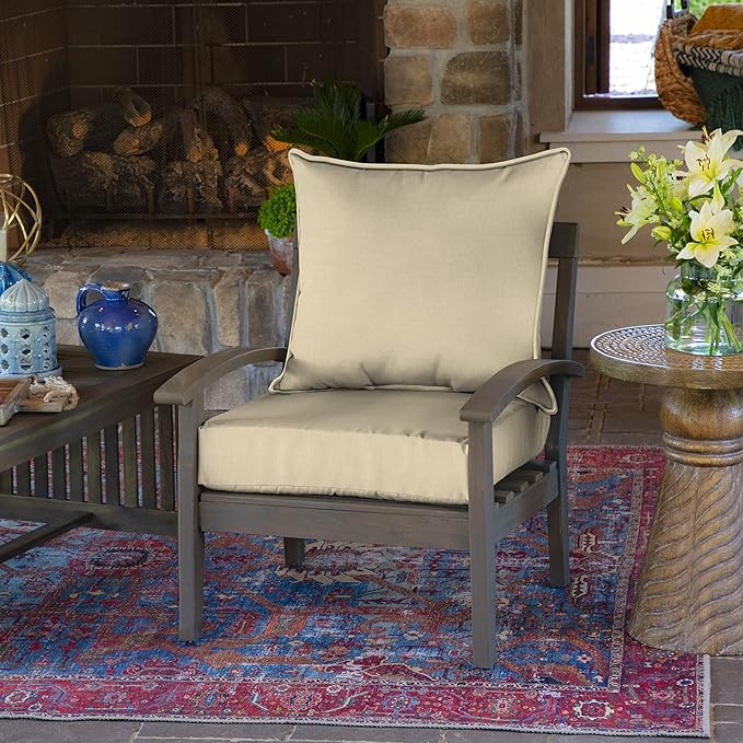 Arden Outdoor Deep Seat Cushion Set (2-Pack), 24 in x 24 in, Weather-Proof, Rain-Proof, Fade Resistant Patio Cushion for Chair, Sofa, and Couch Tan Leala