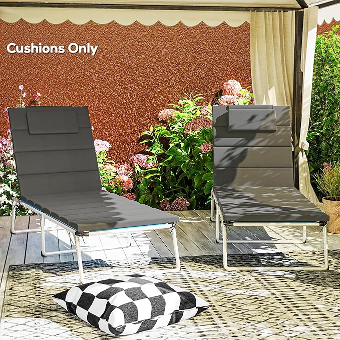 Outsunny Outdoor Lounge Chair Cushion Set of 2, 80" x 26" UPF50+ 230gsm Olefin and 25D High-Density Foam, Foldable Patio Chaise Lounge Cushion Set, Fade Resistant for Lawn Pool, Dark Gray