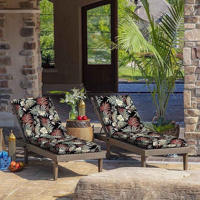 Arden Outdoor Chaise Cushion, 21 in x 72 in, Weather-Proof, Rain-Proof, Fade Resistant Patio Cushion for Chaise Lounger Simone Black Tropical