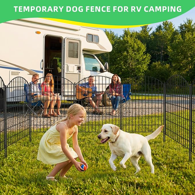 Toolterritary 10 Panels Arched No Dig Decorative Garden Fence with Gate, 40in(H) x 25.0ft(L) Dog Fence Outdoor for Yard, Rustproof Metal Garden Fence Animal Barrier for Dogs, Rabbits & Patio