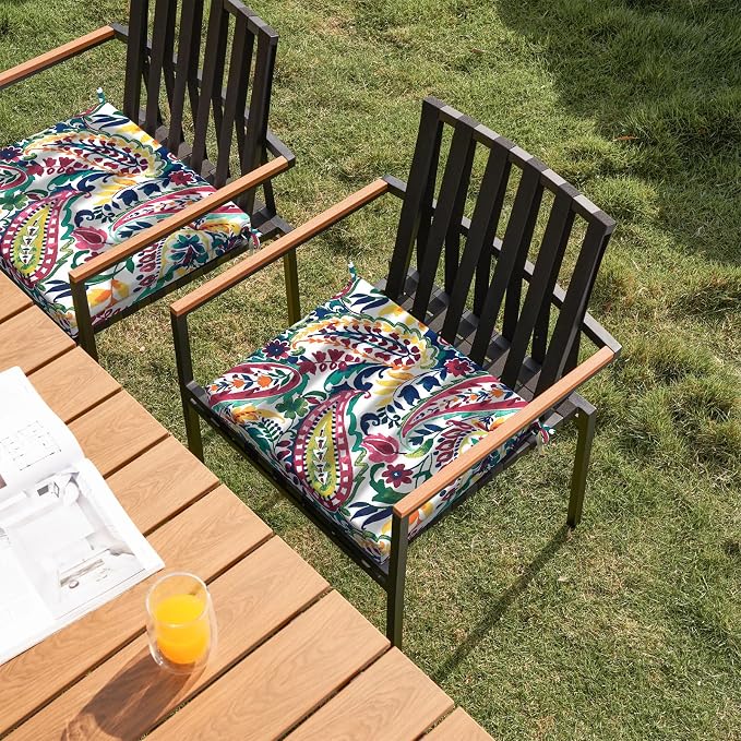 DYTXIII Set of 4 Outdoor Chair Cushions, Water Resistant 18.5"x16"x2" Square Seat Cushion for Patio Dining Chairs, High-Density Replacement Pads for Indoor Outdoor Furniture - Vigour Paisley