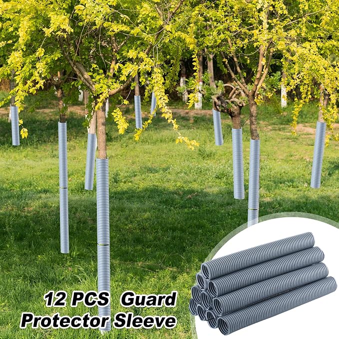 Nuenen 12 Pcs Corrugated Tree Guards, Long 15.75 Inch Diameter 1.96 Inch Pp Tree Trunk Protectors, Tree Bark Protector Tube Wraps for Saplings Plants Seedlings Deer Rabbit Cats Rodents Mowers (Gray)