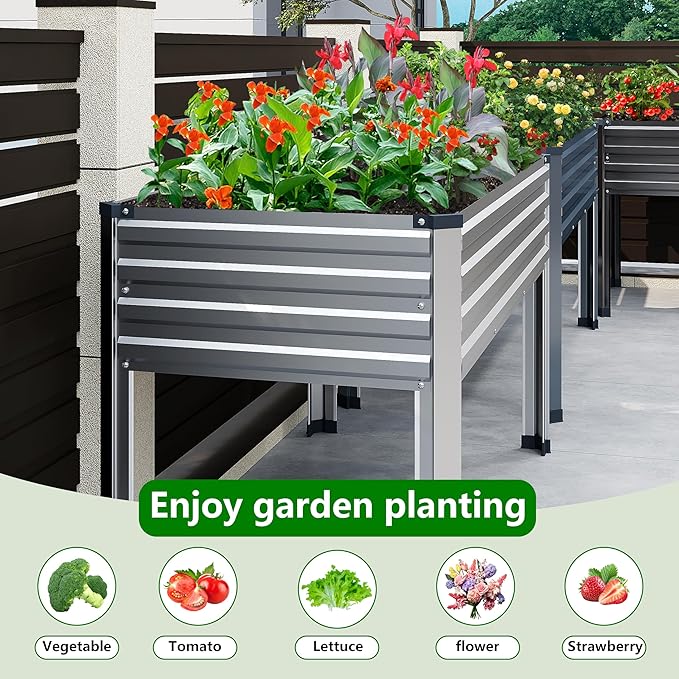 DIIYIV Galvanized Raised Garden Bed with Legs,2PCS 48×24×30in Elevated Planter Box for Backyard,Outdoor Garden, Patio, Balcony, 350lb Capacity,Silver