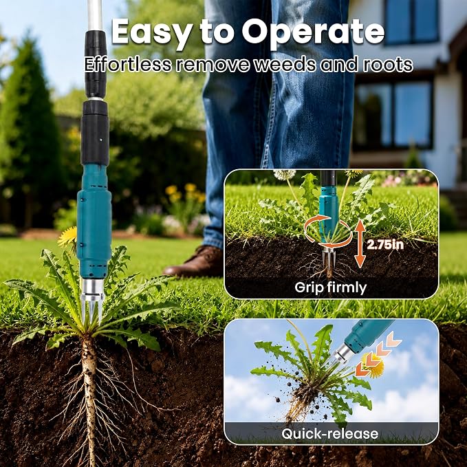 Electric Stand Up Weed Puller Tool with Long Handle, Lightweight & Portable Design, Total 4000 mAh Batteries, Adjustable Garden Weed Remover Tool For Lawn Yard, No Bending Grandpa's Weeder Tool