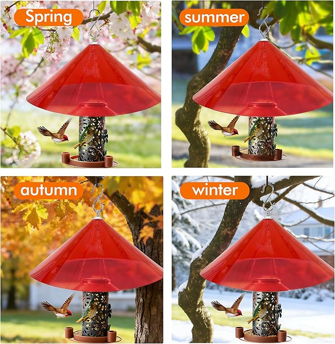 Hanging Squirrel Baffle for Bird Feeders,19-Inch Rain Cover for Feeder Pole,Squirrel-Proofs for Outside Shepherd's Hooks,Large Baffle for Hummingbird Feeder (Clear Red)
