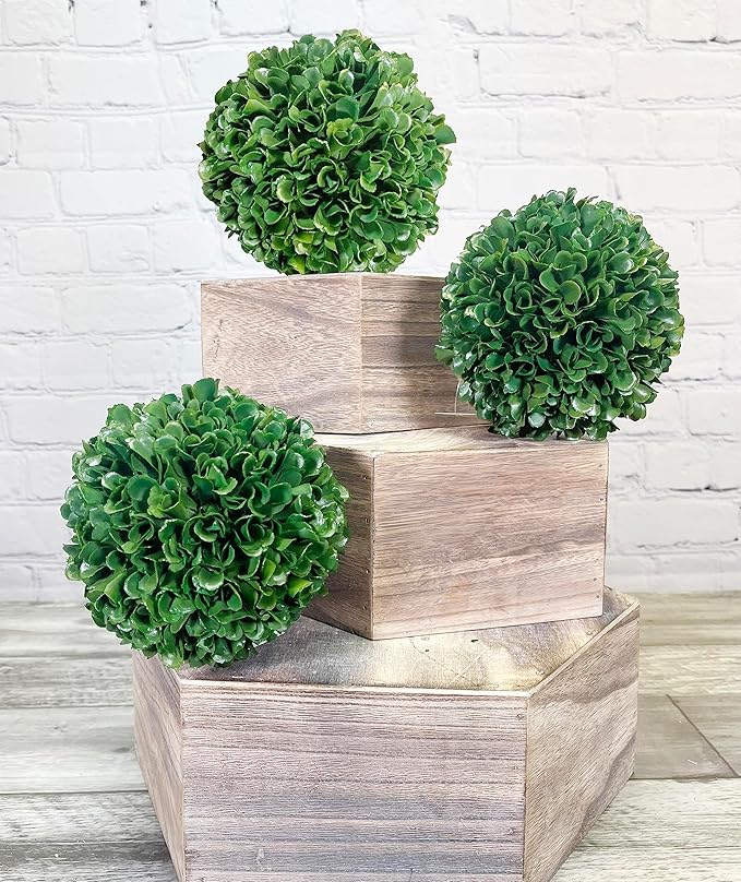 Admired by Nature 3pcs 5" Ball Topiary Plants Artificial Boxwood Topiary Faux Topiaries Artificial boxwood balls for pots for Wedding Decoration, Home Decor, Office Desk, Front Porch Indoor & Outdoor