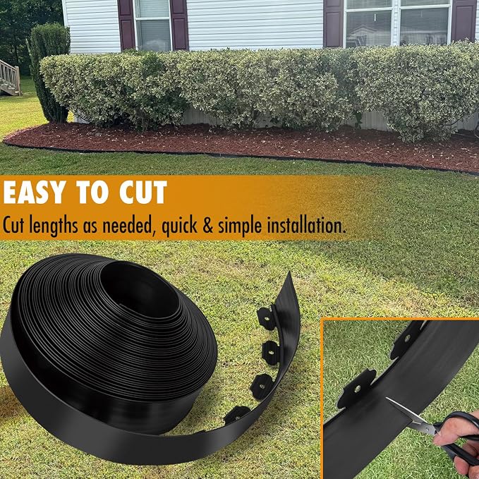 Landscape Edging, 4" x 100' Garden Edging, Black Edging for Landscaping with 90 Pcs Anchoring Spikes for Garden Flower Beds Yard Lawn
