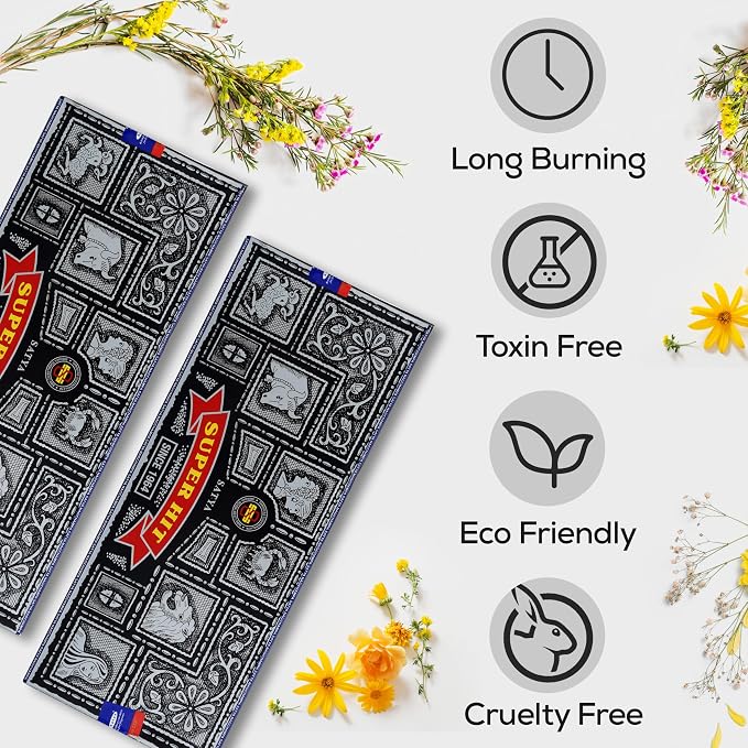 Satya Super Hit Incense Sticks 100g x 2 Pack (200g), Incense Holder Bundle, Nag Champa Natural Scent