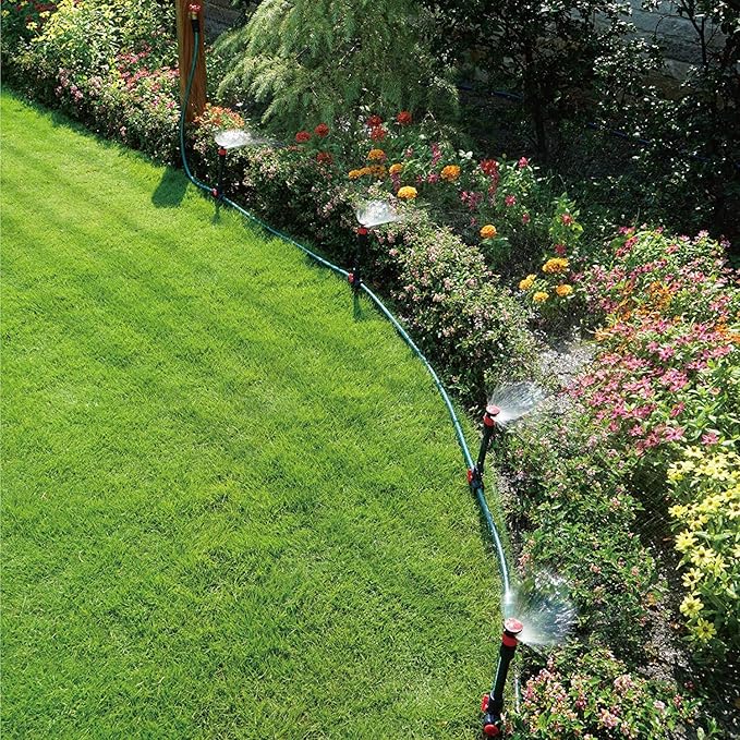 Melnor 65191AMZ Adjustable Spike Sprinkler Bundle with Eden 98063 Multi-Adjustable Flex Design Above Ground Irrigation Garden Sprinkler System