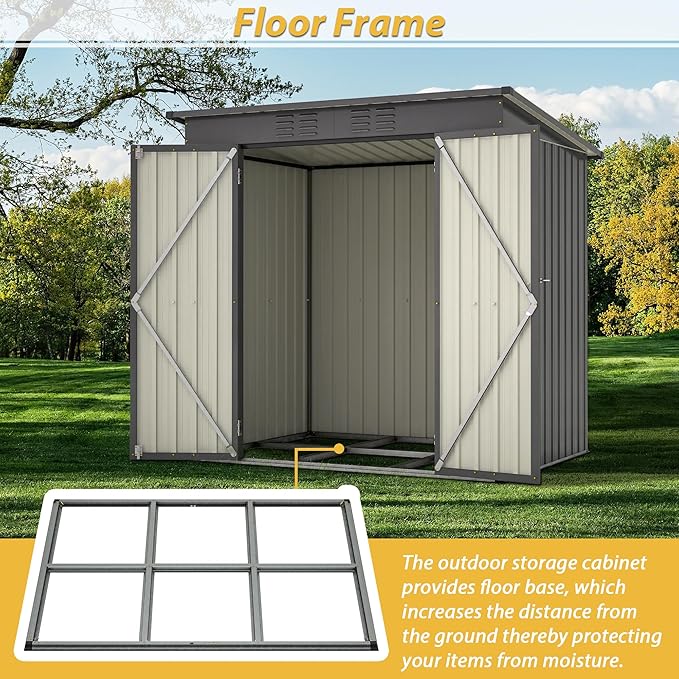 YOPTO 6x4 FT Outdoor Storage Shed,Metal Heavy-Duty Tool Shed with Hinged Door and Padlock,Waterproof Garden Shed W/Vents,All Weather,Foldable House for Garden Backyard,Lawn,Black