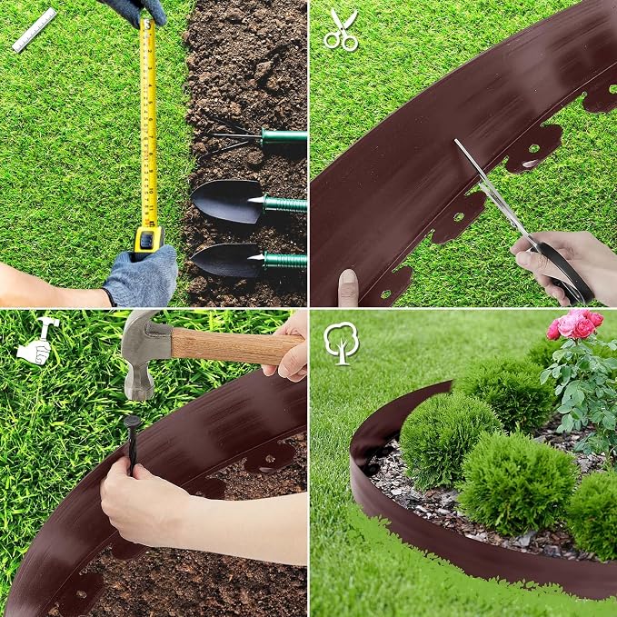 5'' x 100' Landscape Edging Kit Plastic Garden Edging Border Coil Include 90 Anchoring Spikes for Lawn Garden Grass Yard Home School,Brown