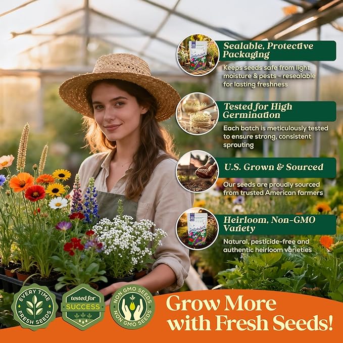 Seedphony 23 Wildflower Hummingbird & Butterfly Mix 4 oz - 100,000 Non-GMO Heirloom Wildflower Seeds for Planting Garden, Perennial Flowers to Attract Bees, Butterflies & Birds in Waterproof Packet
