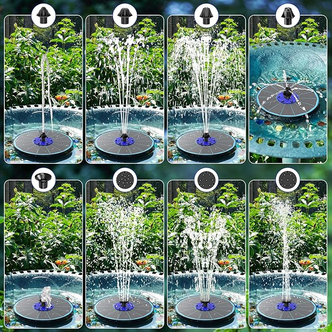 SZMP 3.5W Upgraded Glass Panel Solar Fountain with RGB Night Show, Anti-Drift Fixer & 7 Nozzles, Strong Floating Bird Bath Fountain for Garden, Pond, Outdoor (Blue)