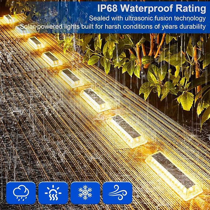 Lacasa Solar Deck Lights, Solar Light Outdoor Waterproof IP68, 8 Pack Solar Powered Pathway Yard Driveway Step Landscape Lights, LED Lighting 50LM for Garden Path Walkway Stair Patio, Warm White 2700K