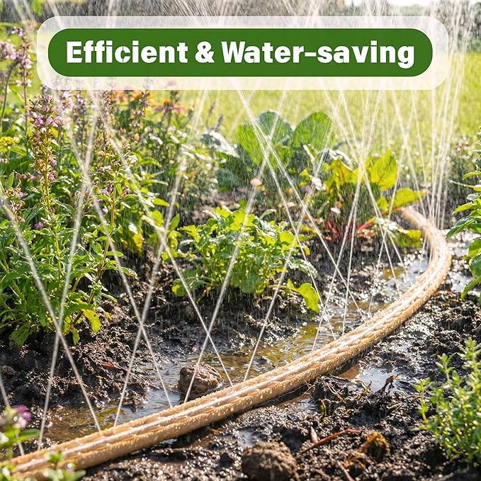 Sprinkler Soaker Hose 25 FT, Watering Hose with Holes, High-Efficiency Water-Saving Sprinklers System for Lawn and Garden with Staples
