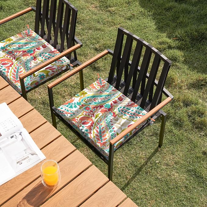 DYTXIII Set of 2 Outdoor Chair Cushions, Water Resistant 18.5"x16"x2" Square Seat Cushion for Patio Dining Chairs, High-Density Replacement Pads for Indoor Outdoor Furniture - Pretty Paisley