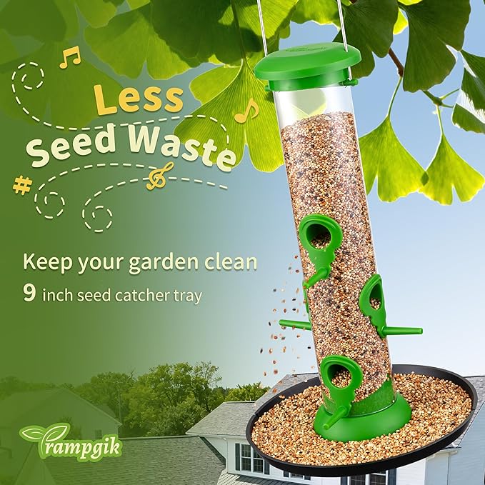Bird Feeders for Outdoors Seed Catcher,6 Port Wild Bird Feeders with Tray,Bird Feeders for Outside Hanging for Cardinal 13 Inch,Lawn Green,Pack of 2