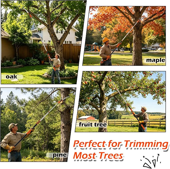 5-24 FT Extendable Manual Pole Saw, Tree Trimming Pruner with Flip & Screw Dual Lock, Adjustable Long Handle High Reach Cutter for Yard & Garden